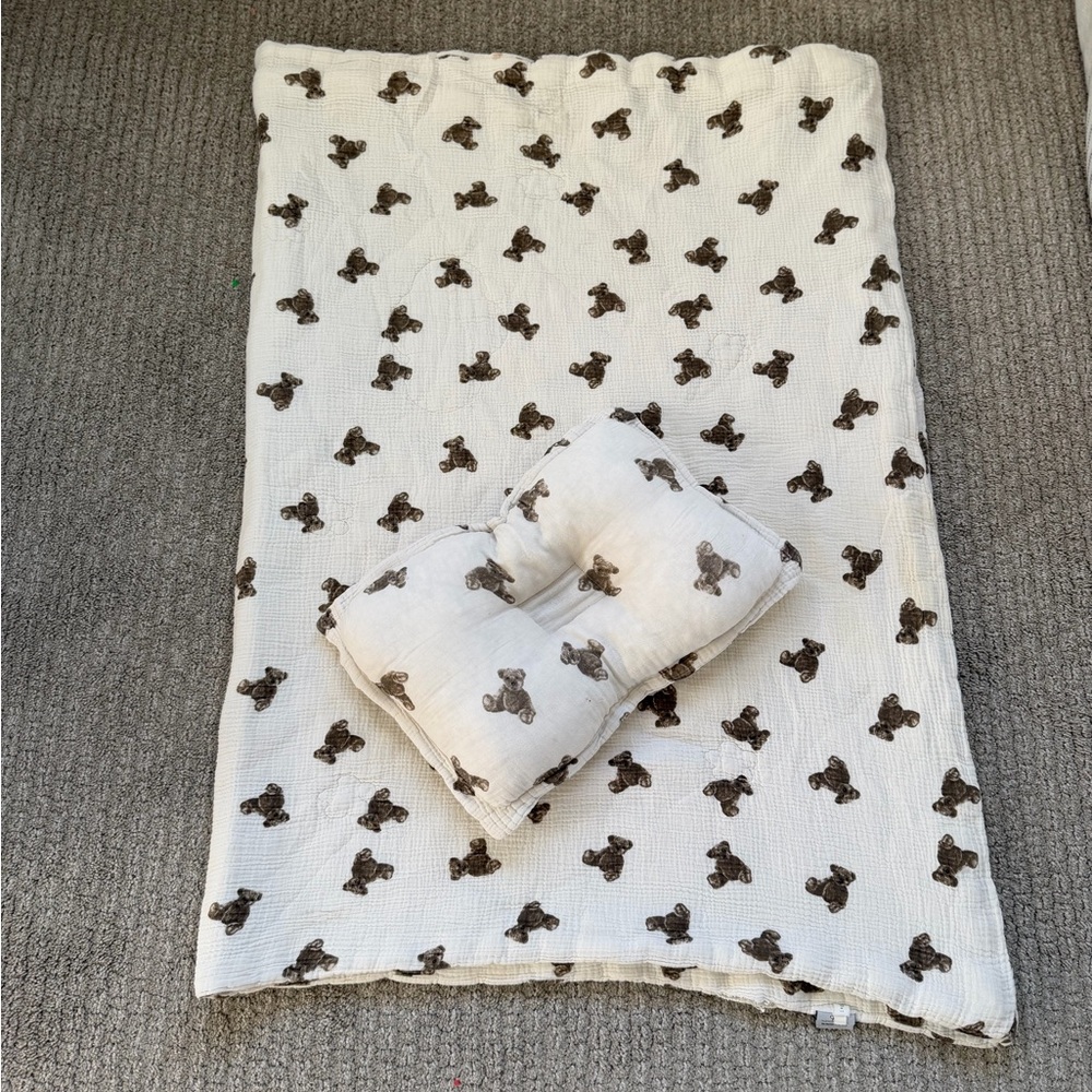Kids duvet set bear Blanket and Pillow Set with Brown Bear Print